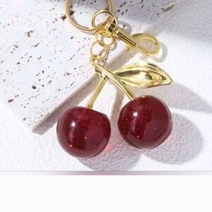 Gold and Red Cherry Keychain
